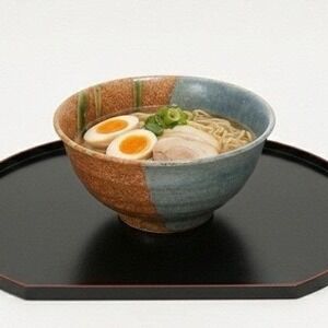 Set of 4 Musubi Kiln Ramen Stoneware Bowl Rustic Brown Blue Made in Japan 6.5 in